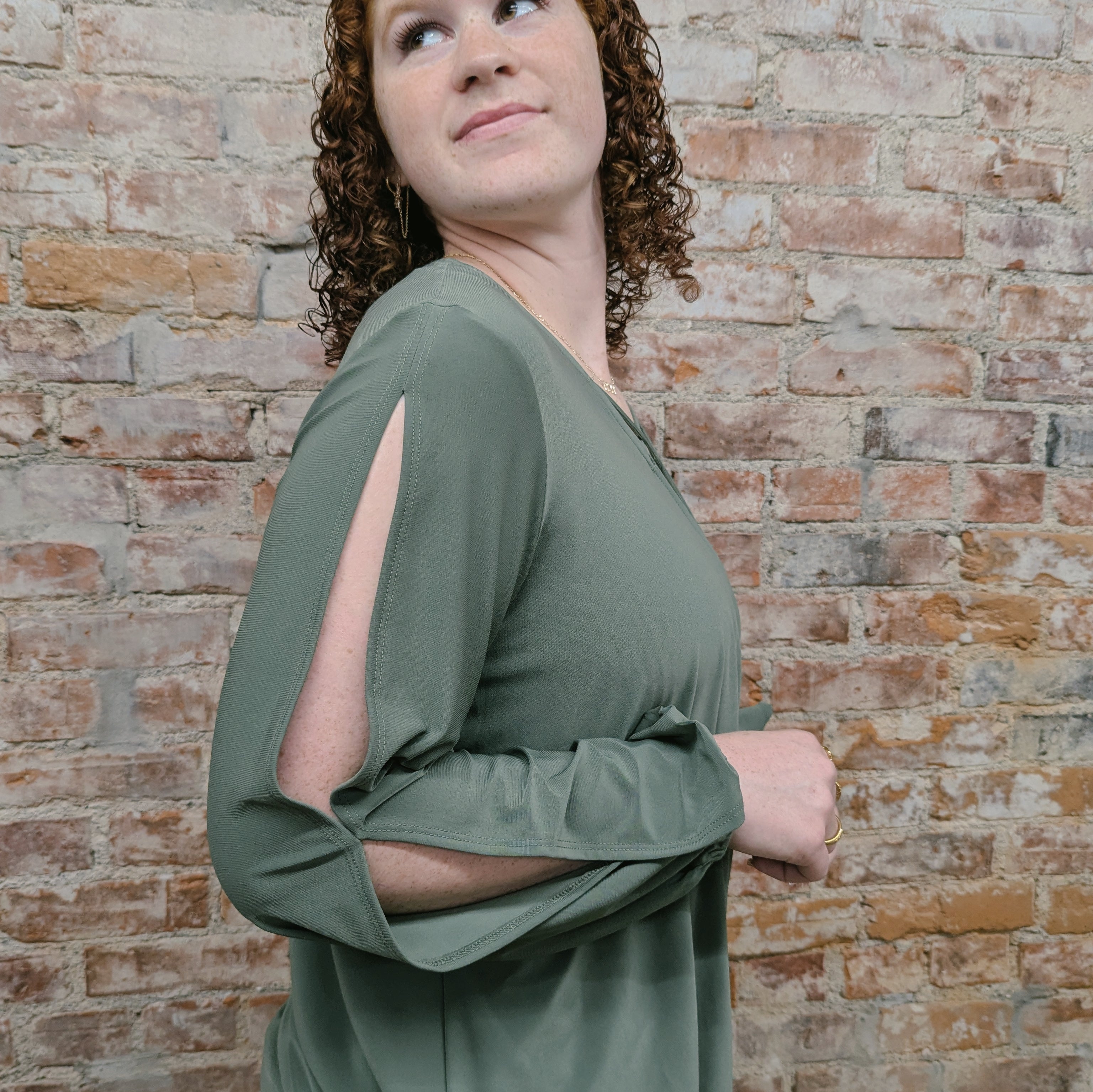 Olive Criss Cross Open Sleeve Blouse