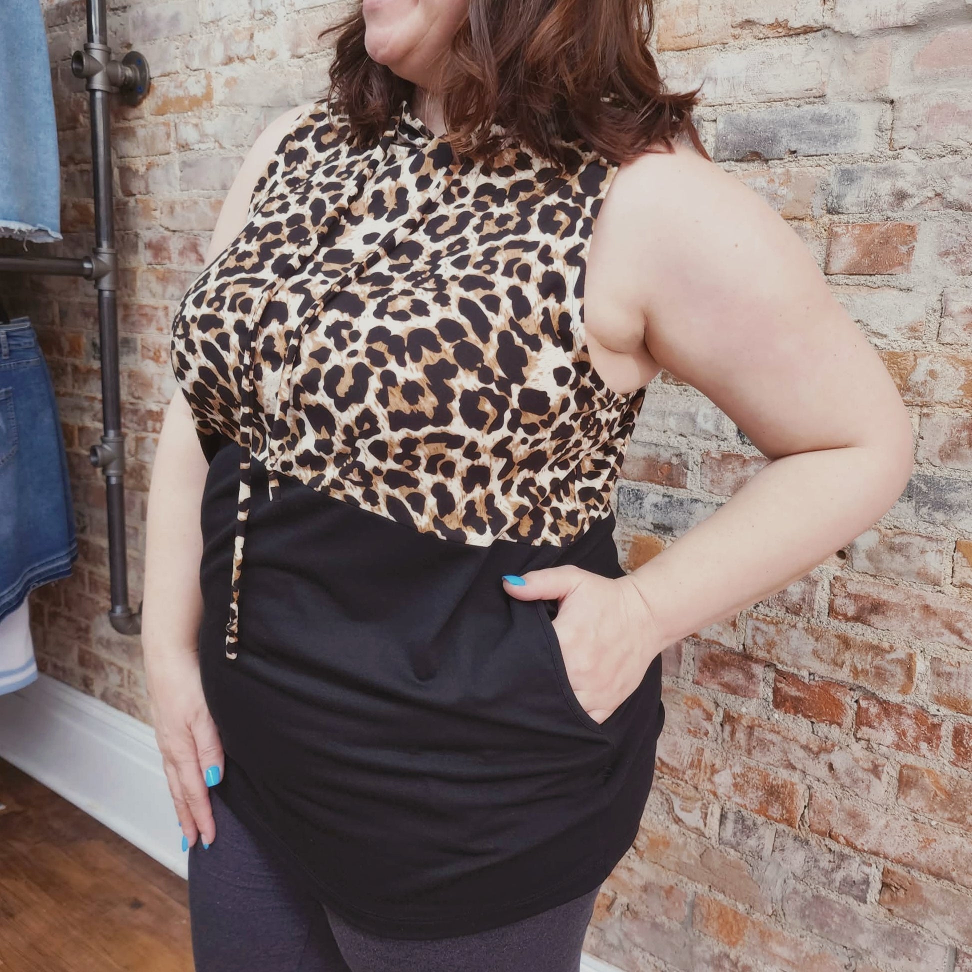 Animal Print Hooded Tunic Tank