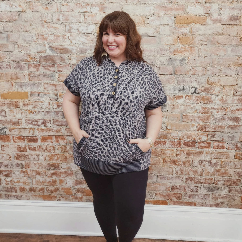 Oversized Animal Print Hooded Top