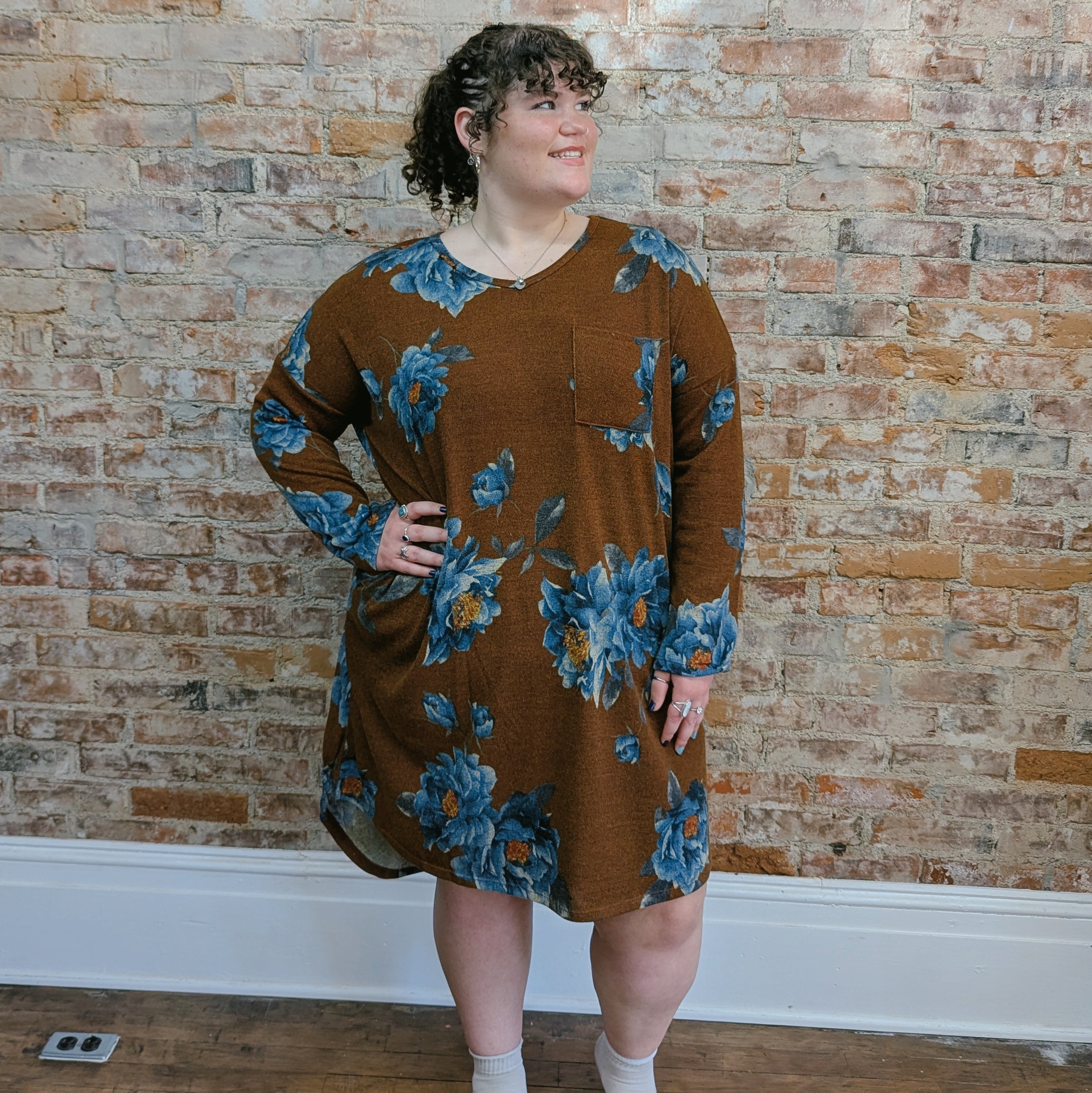 Oversized Brown Floral Dress