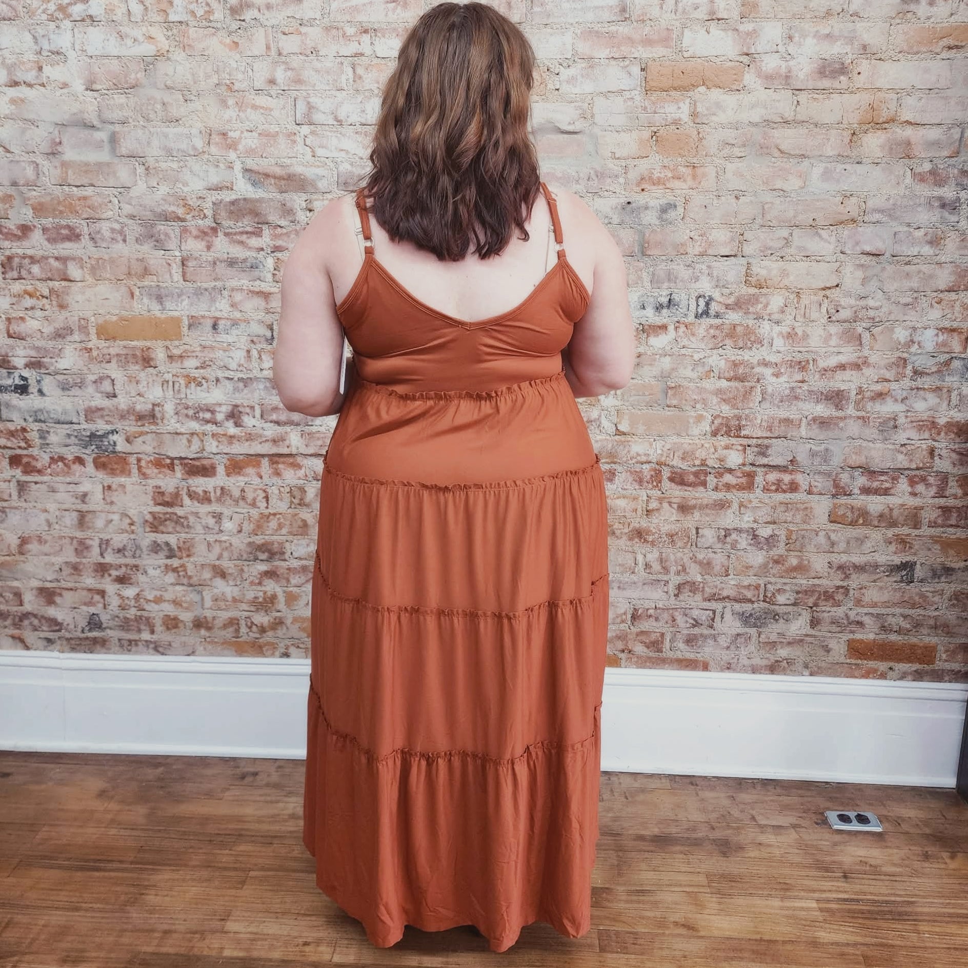 Rust Ruffle Tiered Maxi Dress