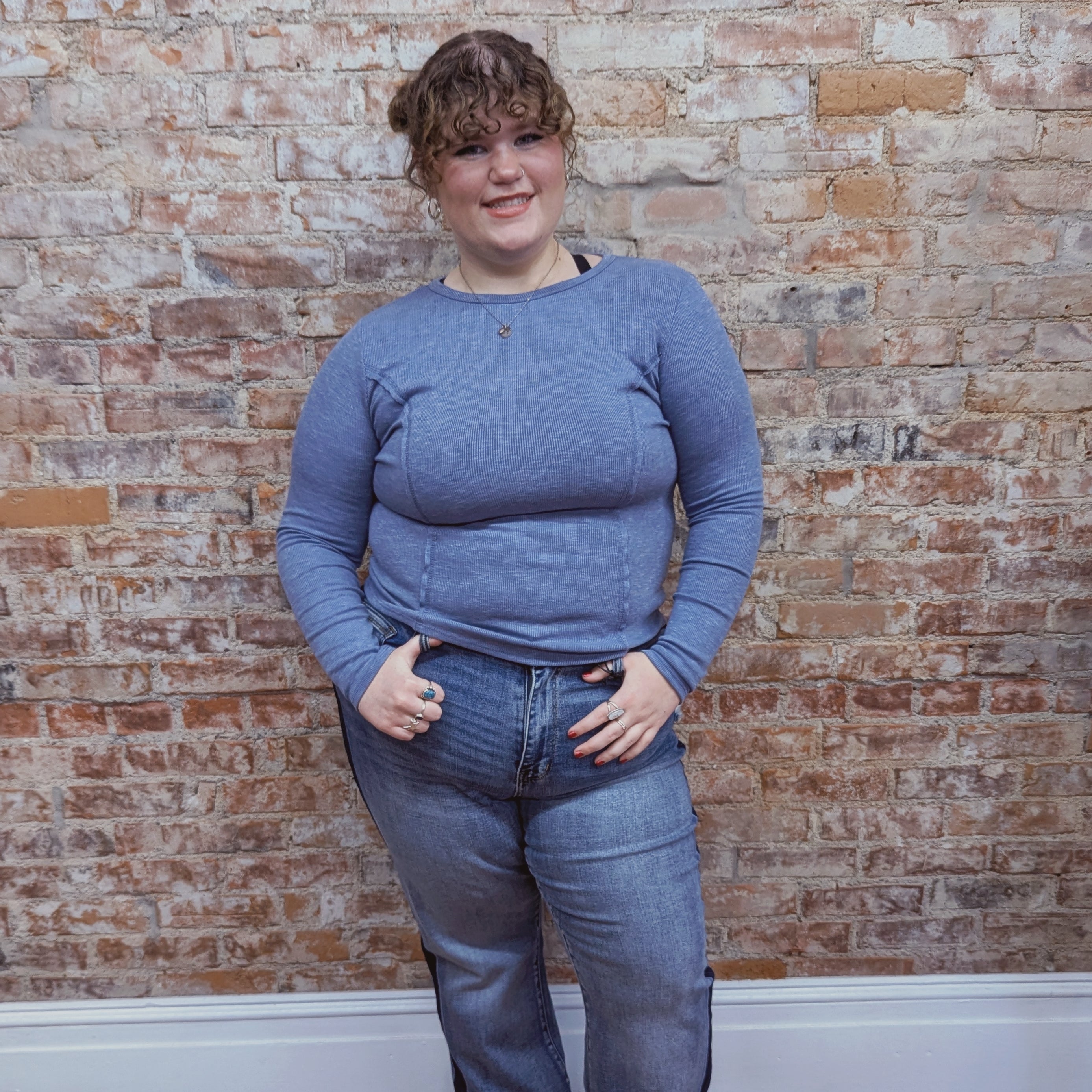 Blue Long Sleeve Slim Top