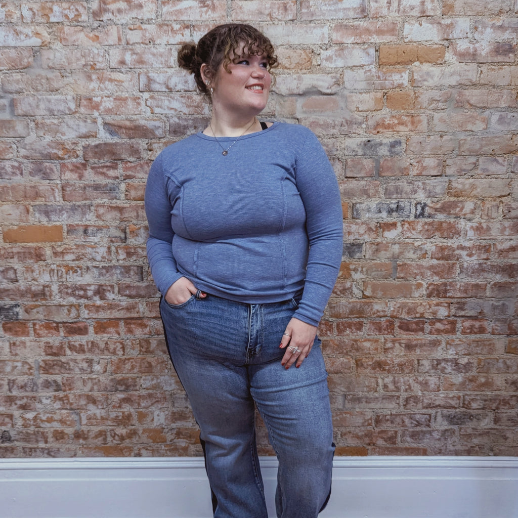 Blue Long Sleeve Slim Top
