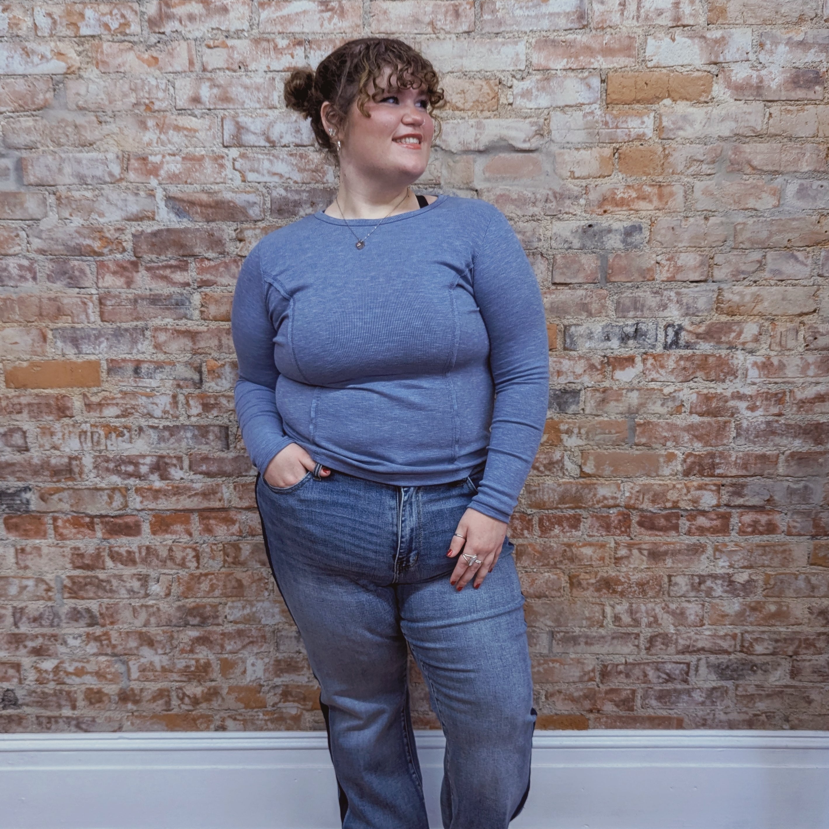 Blue Long Sleeve Slim Top
