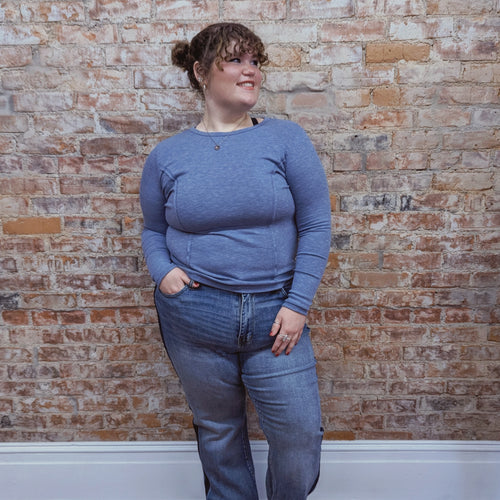 Blue Long Sleeve Slim Top