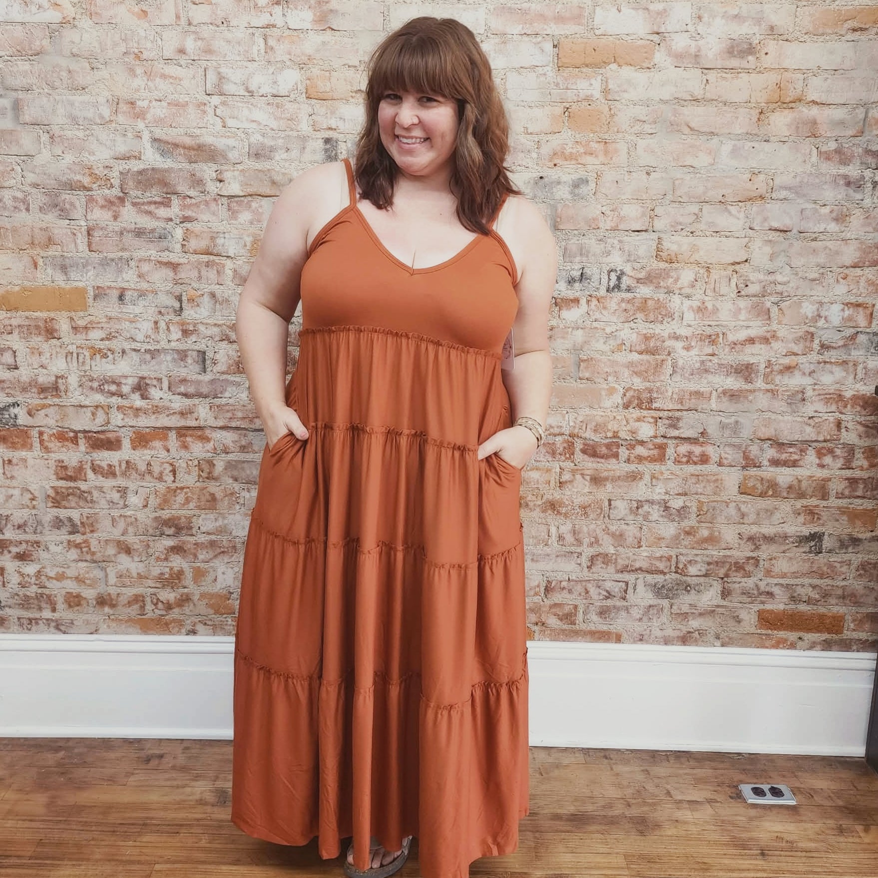 Rust Ruffle Tiered Maxi Dress