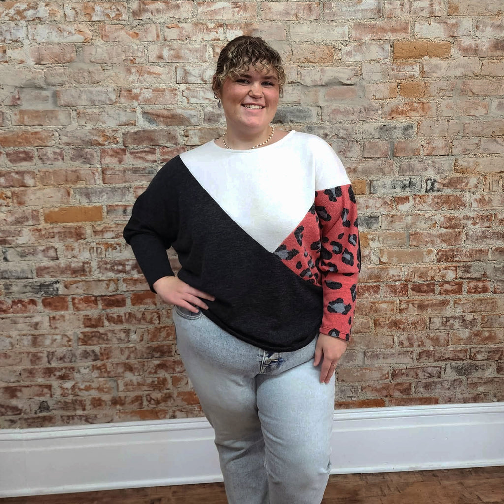 Pink Print Colorblock Top