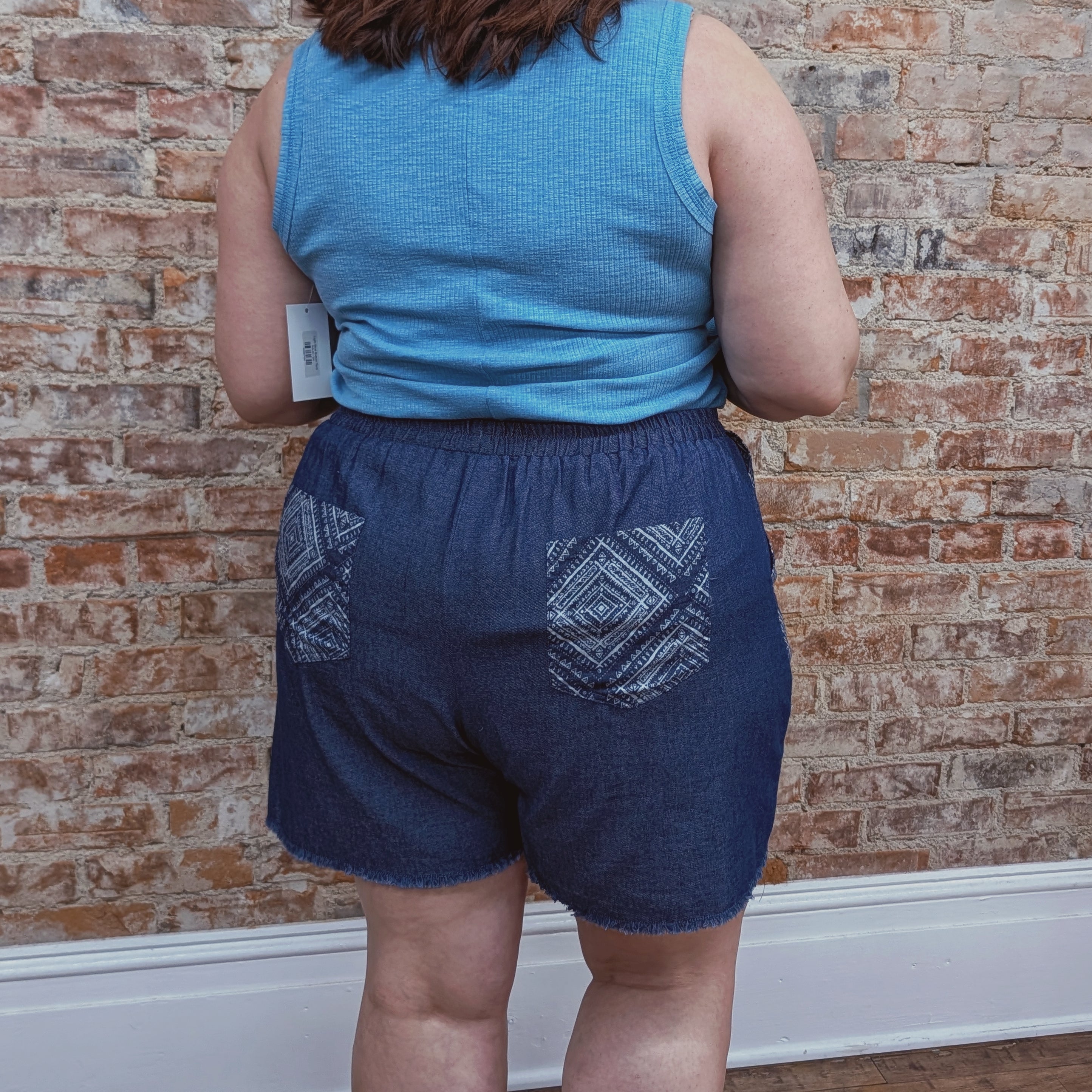 Patchwork Pockets Chambray Shorts