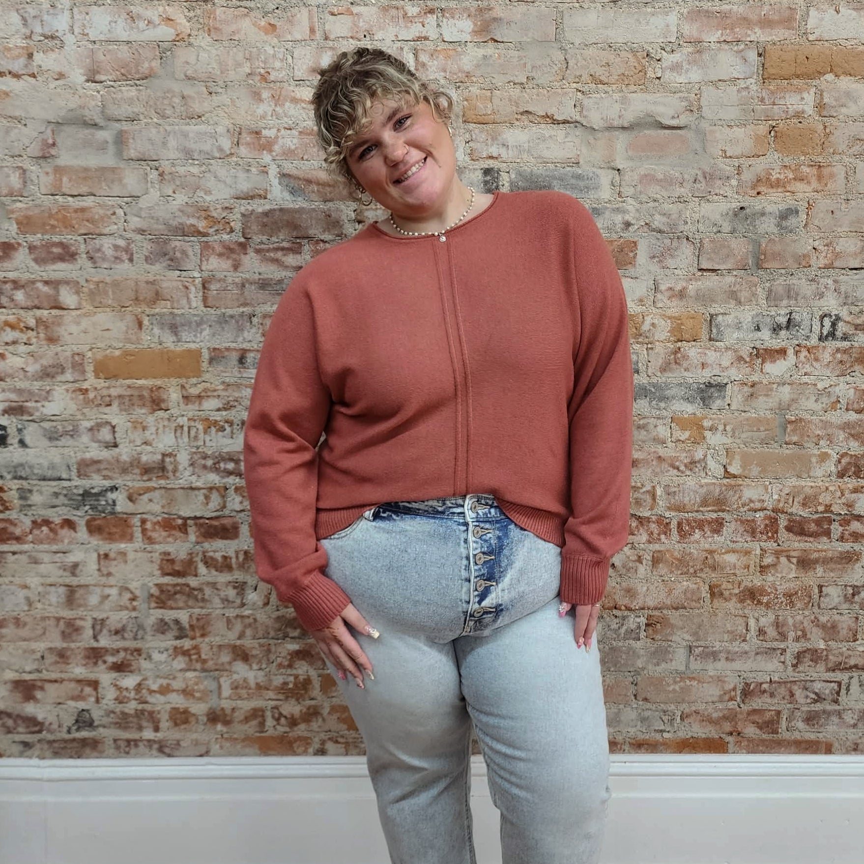 Fall Coral Soft Sweater