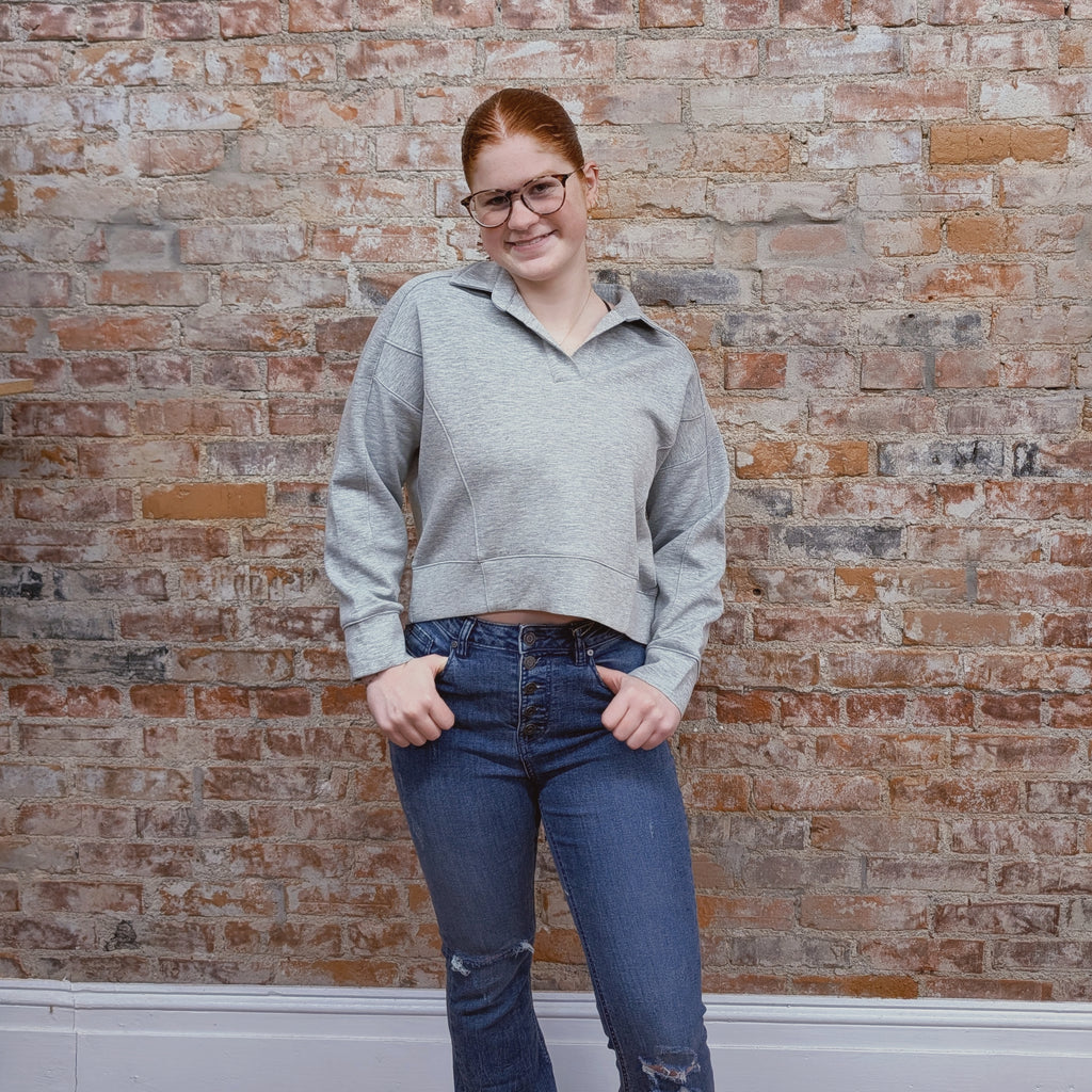 Grey Cropped Collar Sweatshirt