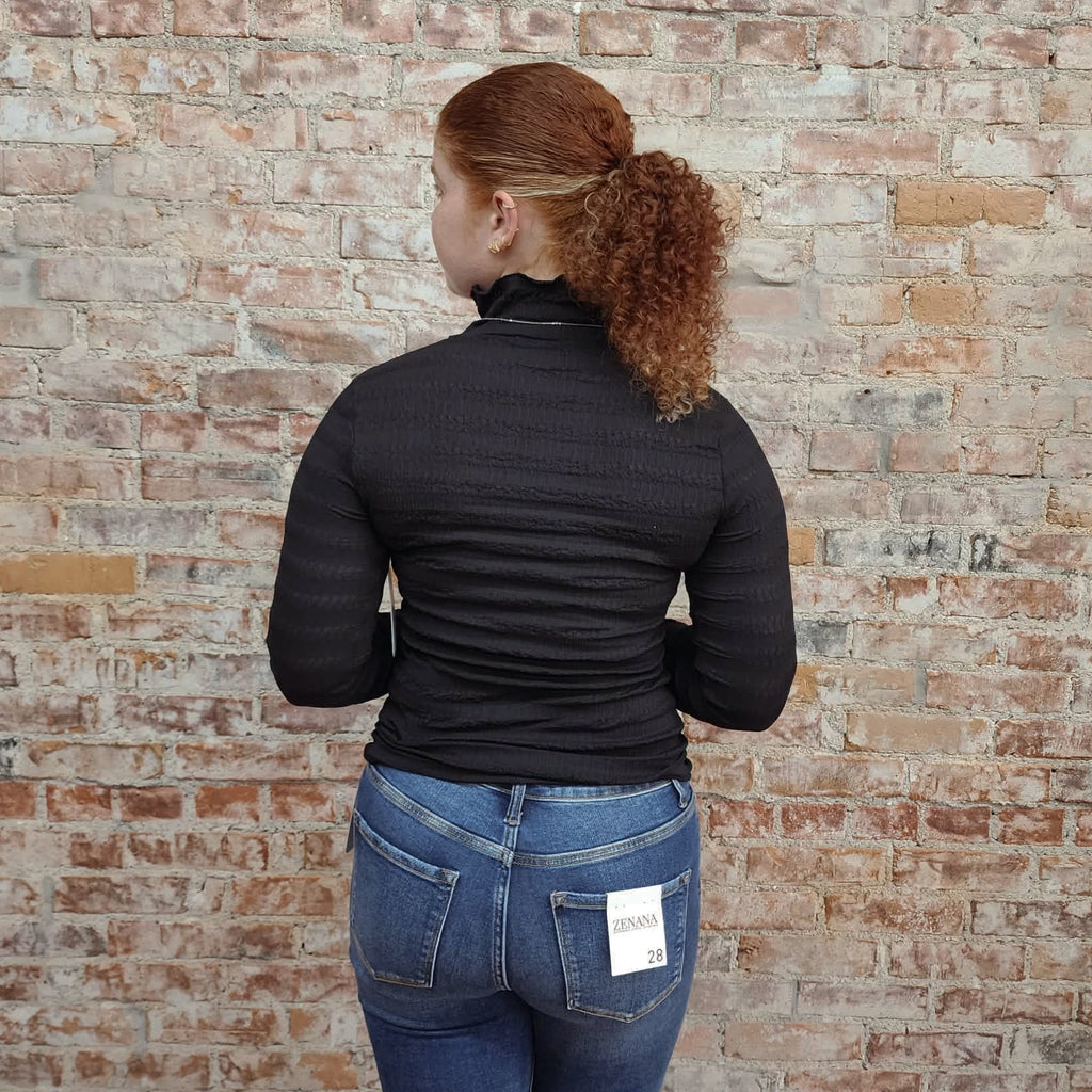 Black Ruffle Mock Turtleneck