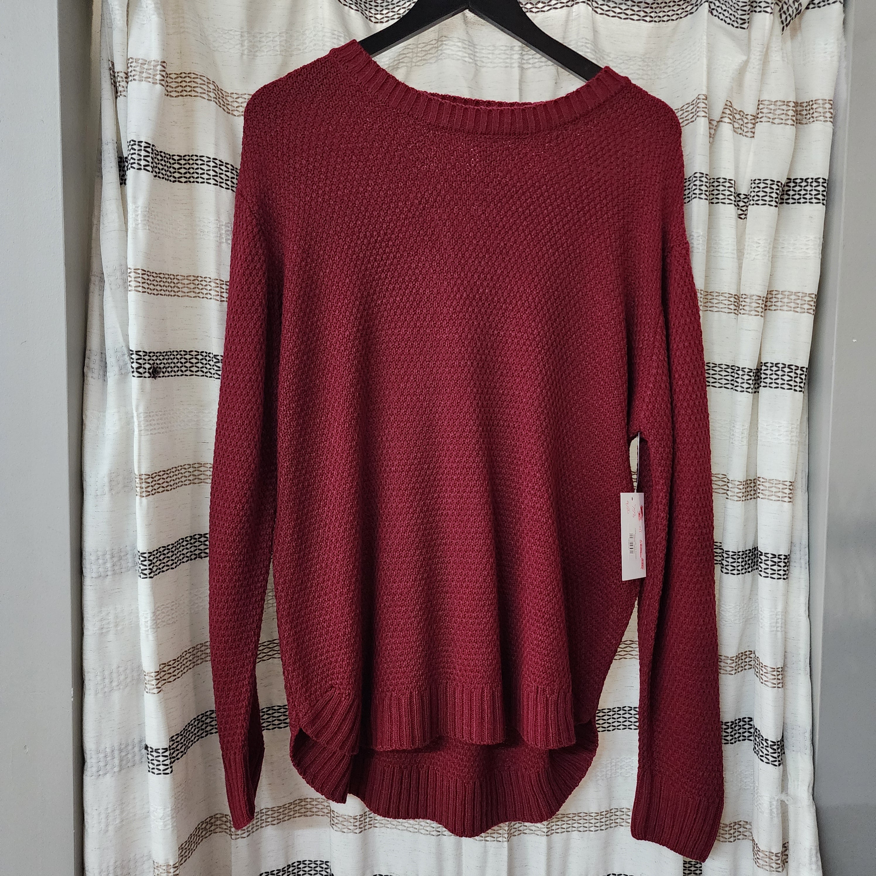 Cranberry Waffle Knit Sweater *clearance item, cannot be returned*