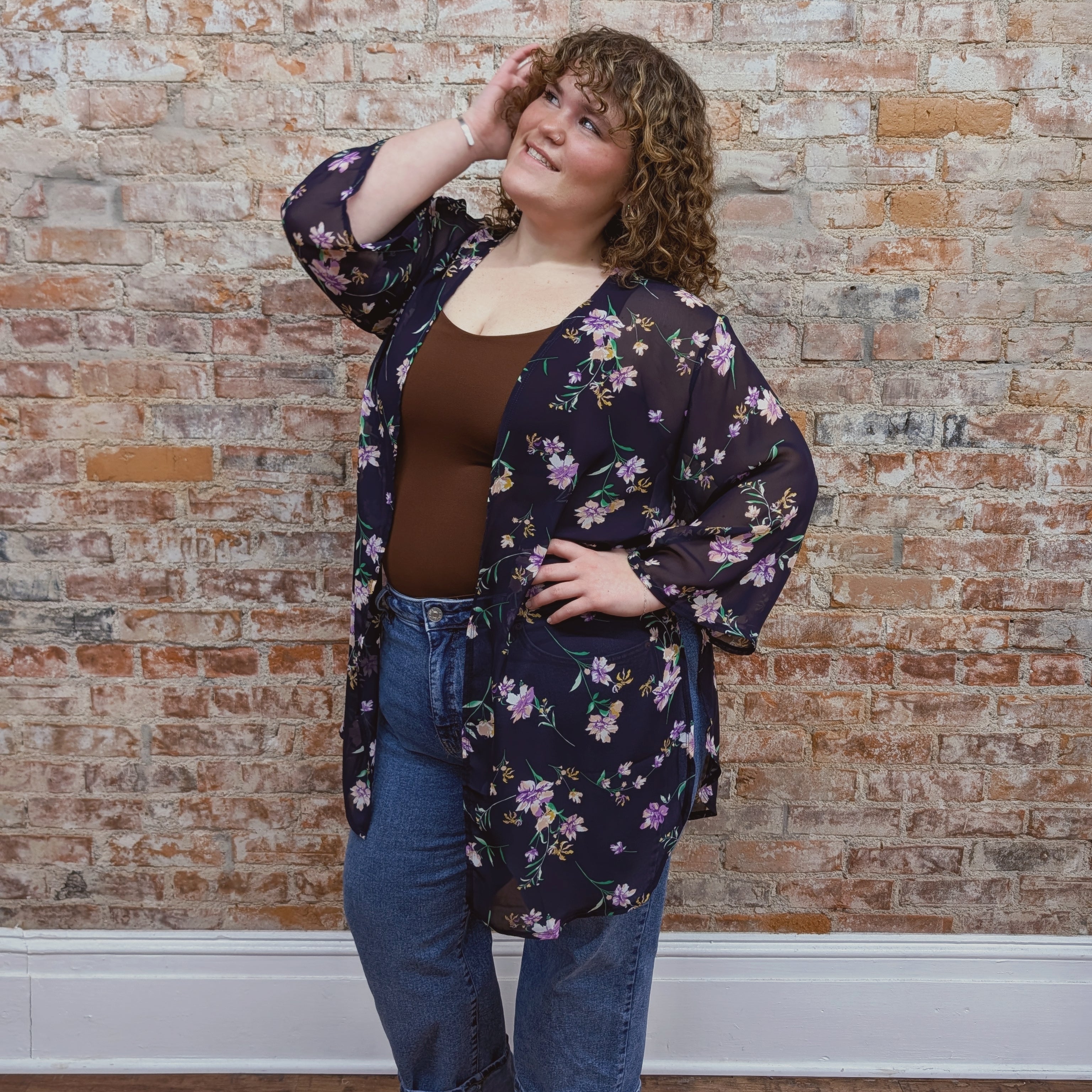 Navy Floral Kimono