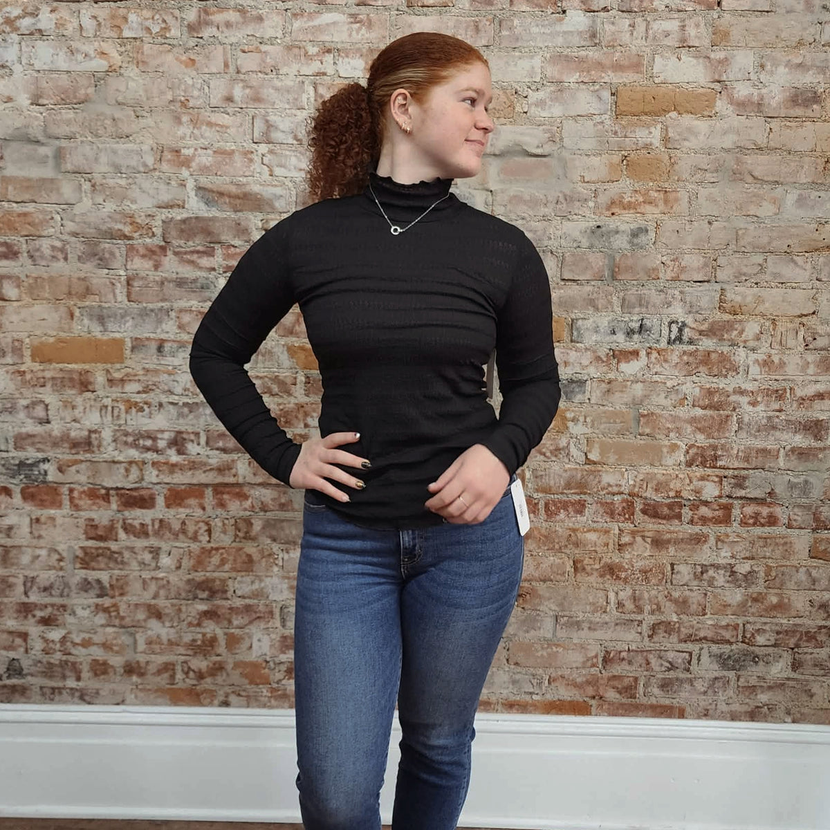 Black Ruffle Mock Turtleneck