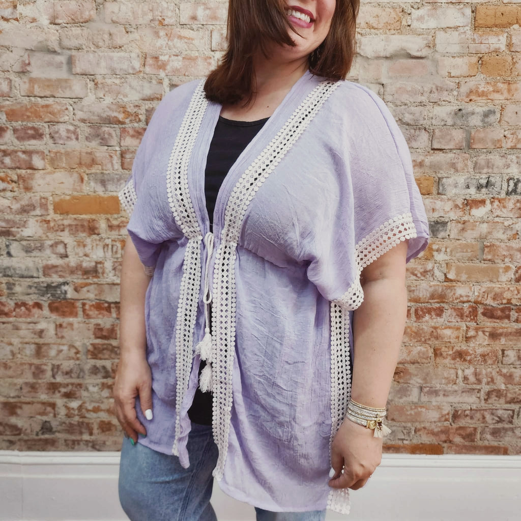 Crochet Trim Lavender Kimono