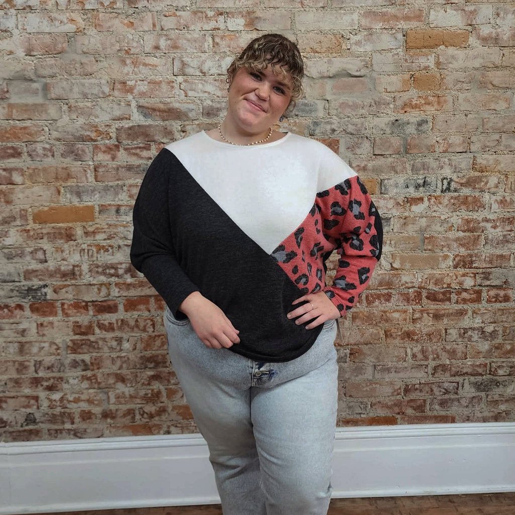 Pink Print Colorblock Top