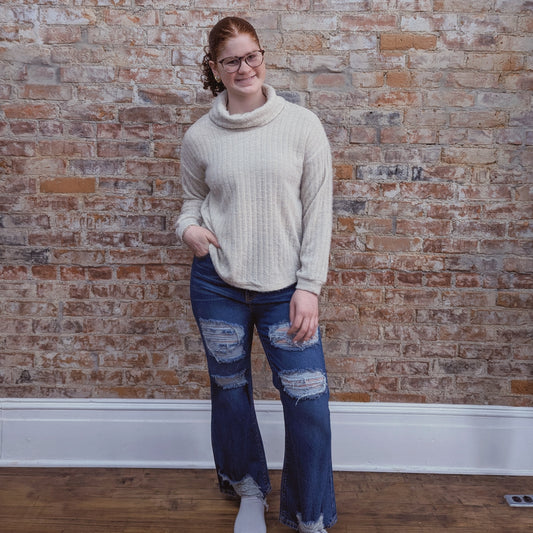 Cowl Neck Ribbed Sweater