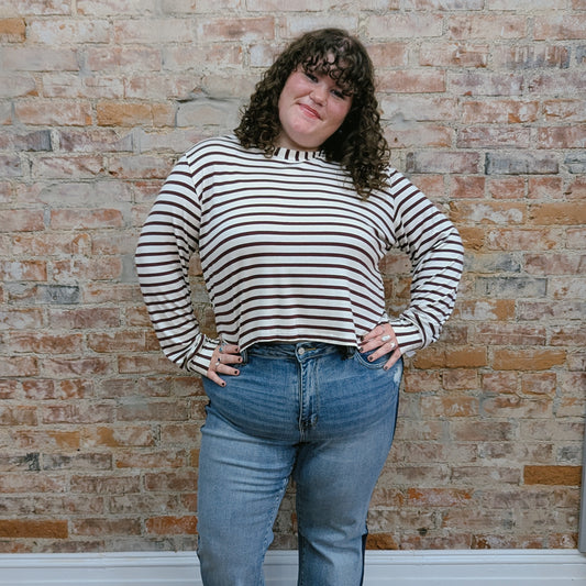 Wine Striped Mock Turtle Neck Top
