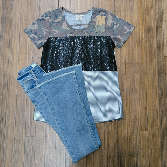 Camo Colorblock Top