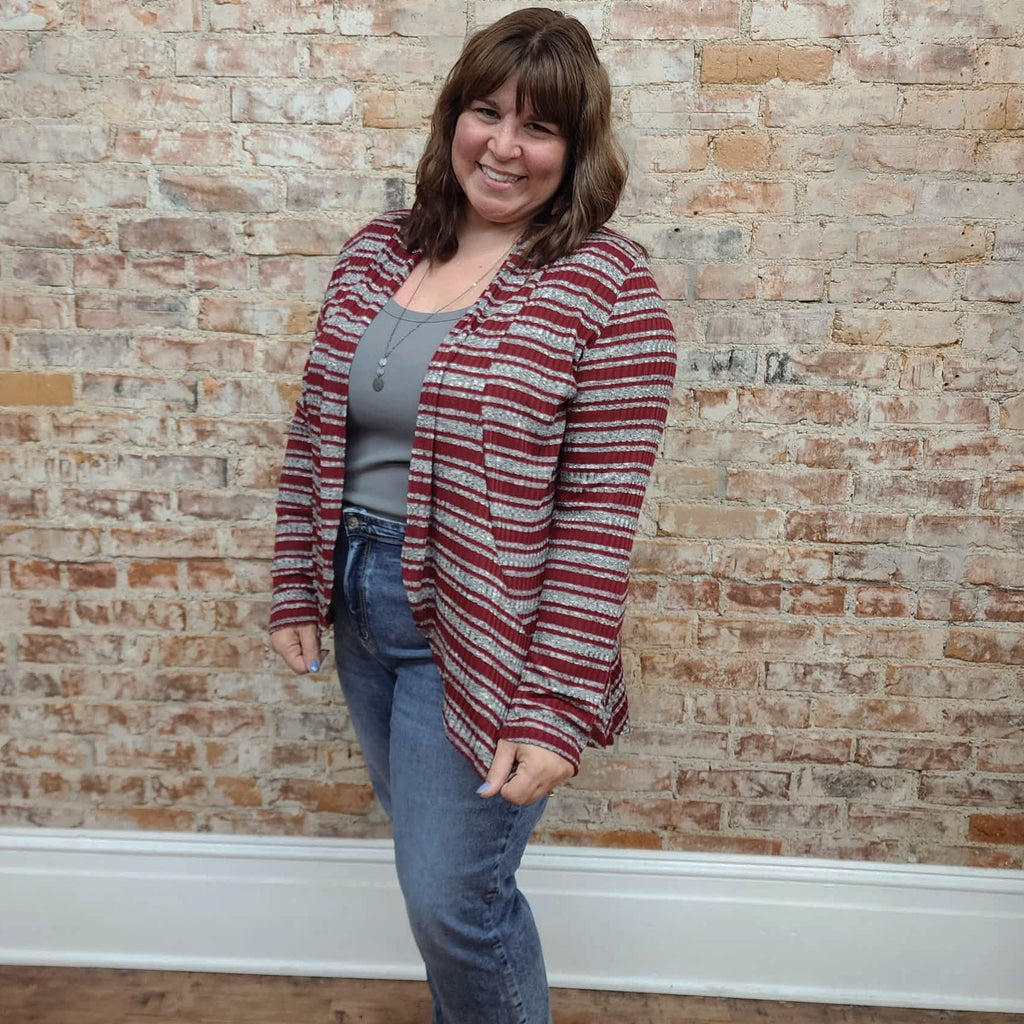 Maroon Striped Cardigan