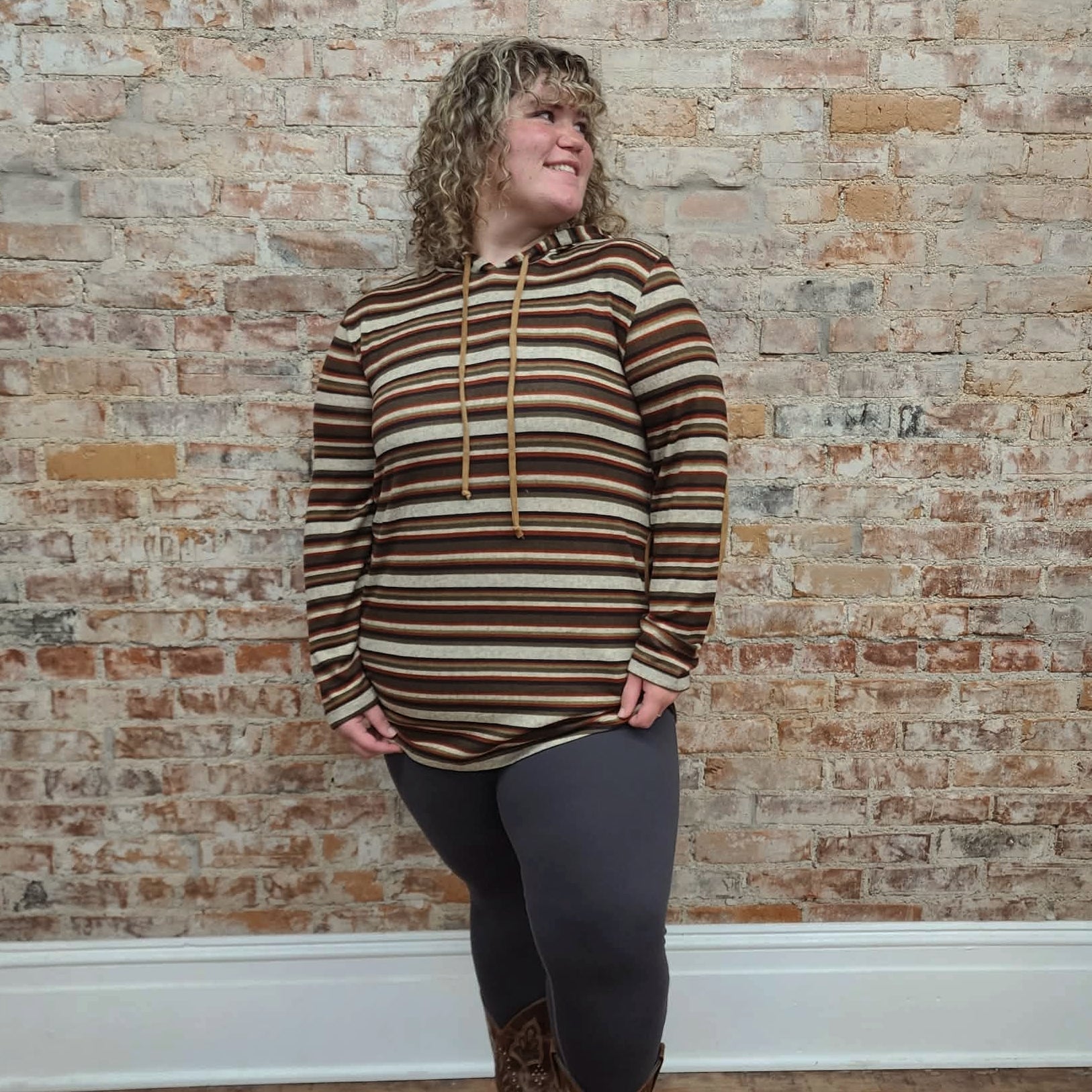 Striped Hooded Top