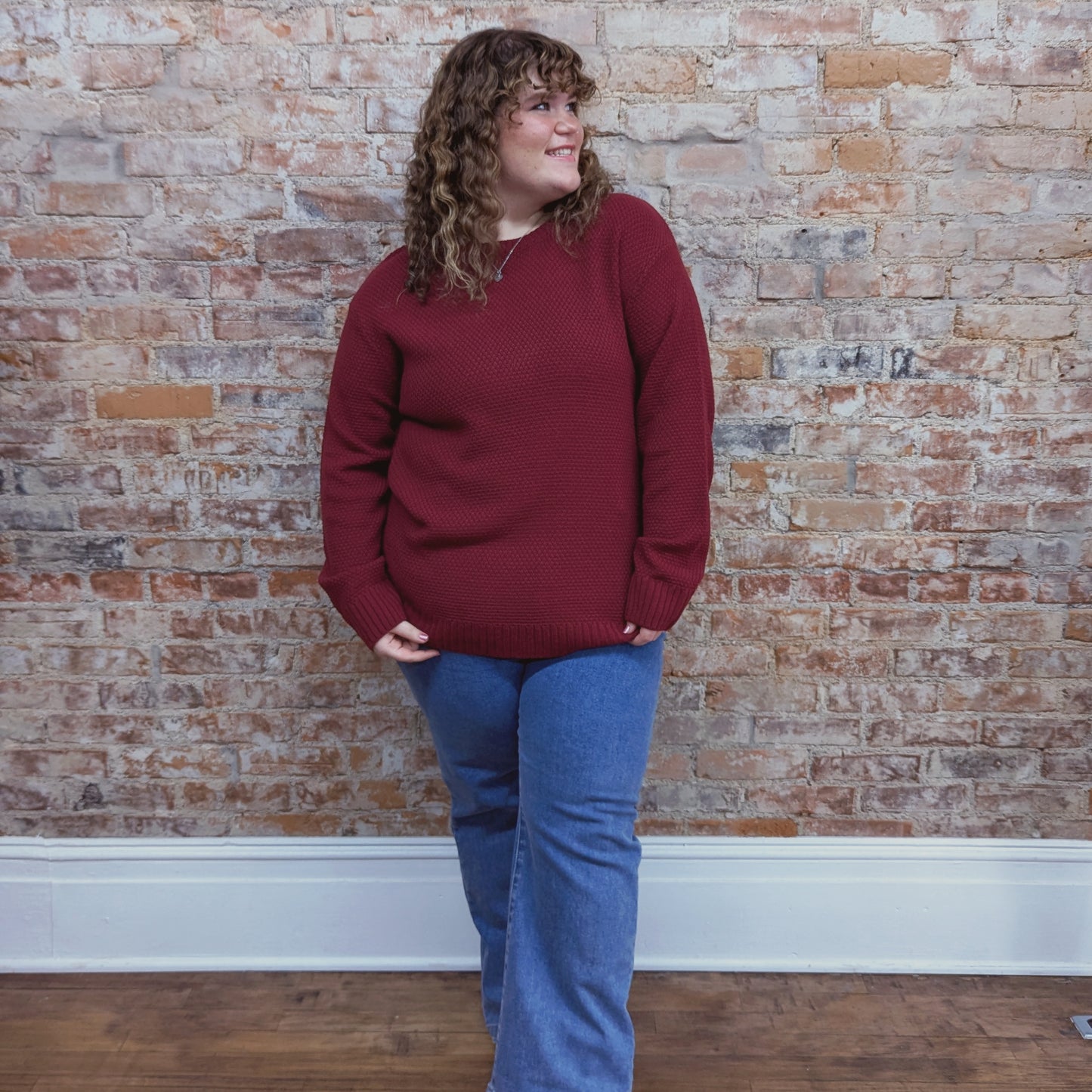 Cranberry Waffle Knit Sweater