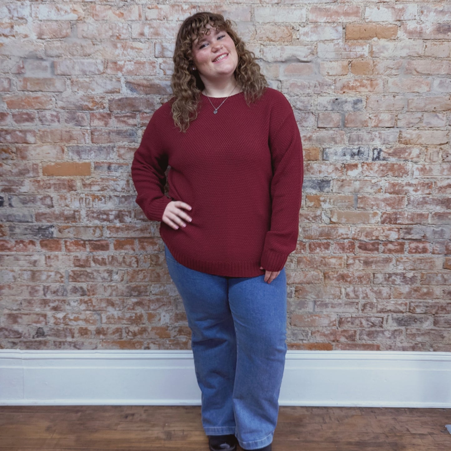 Cranberry Waffle Knit Sweater