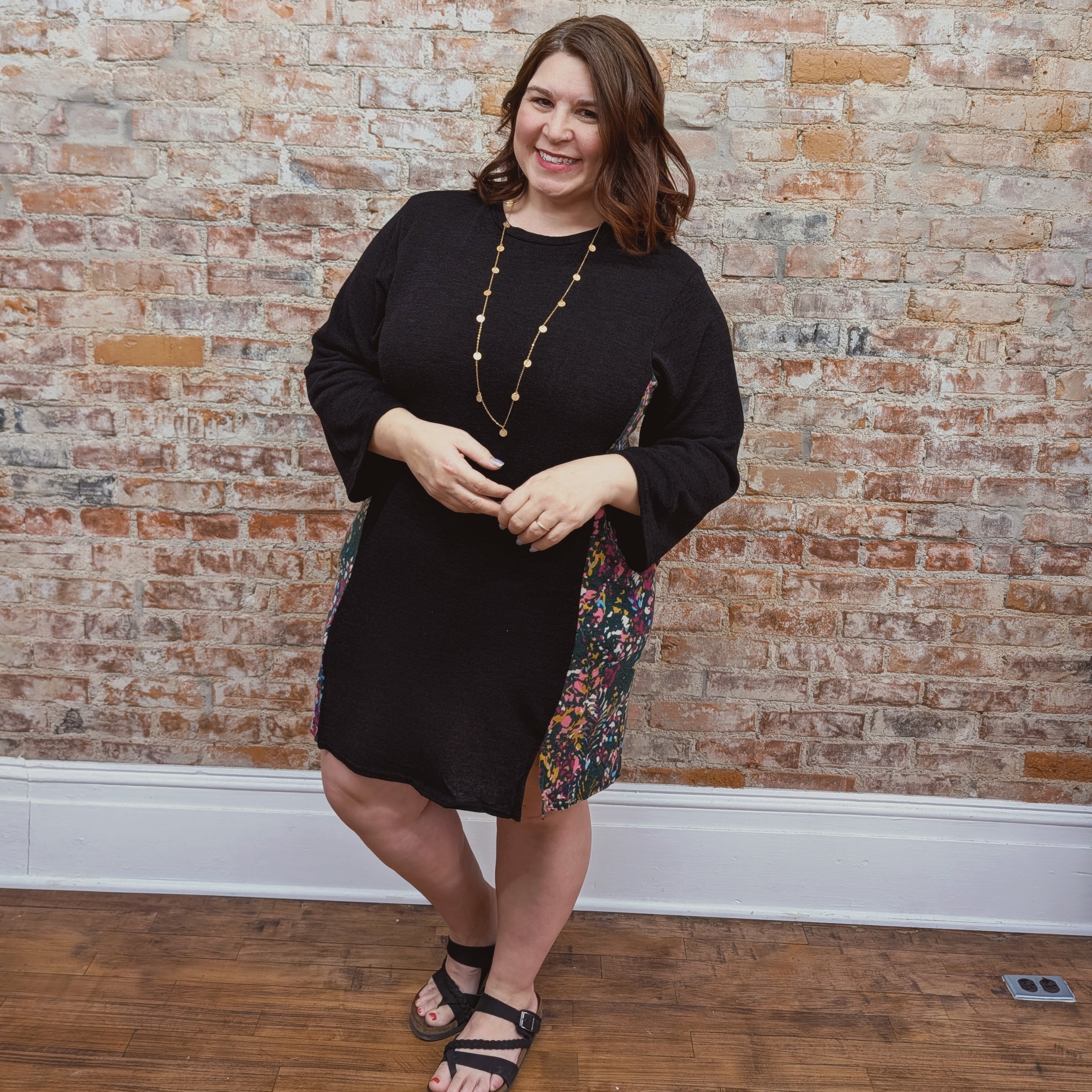 Black Floral Panel Dress