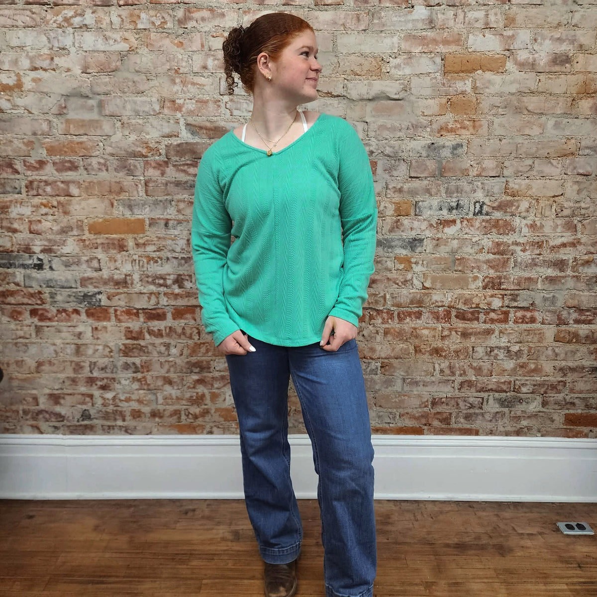 Mint Cable Knit Top