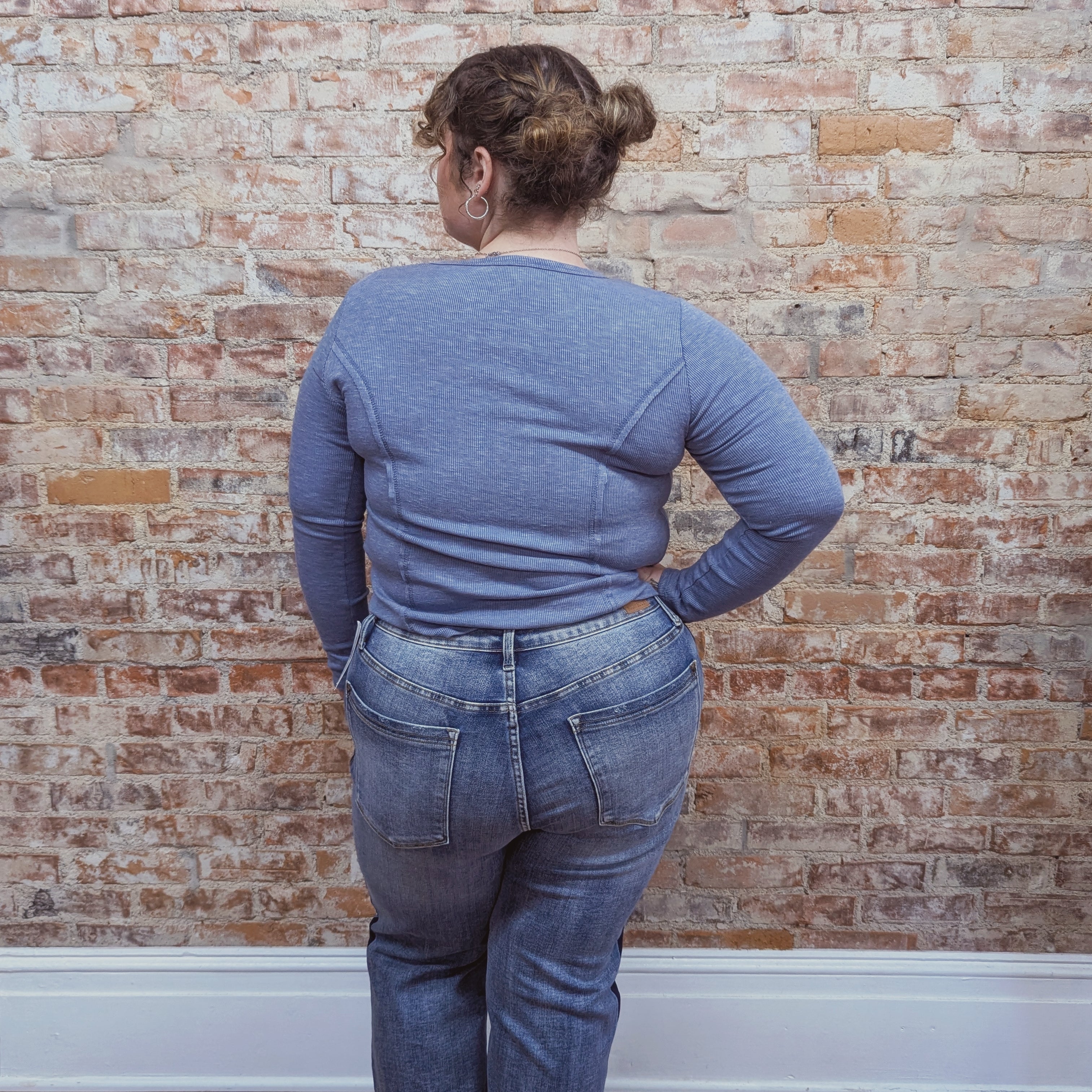 Blue Long Sleeve Slim Top
