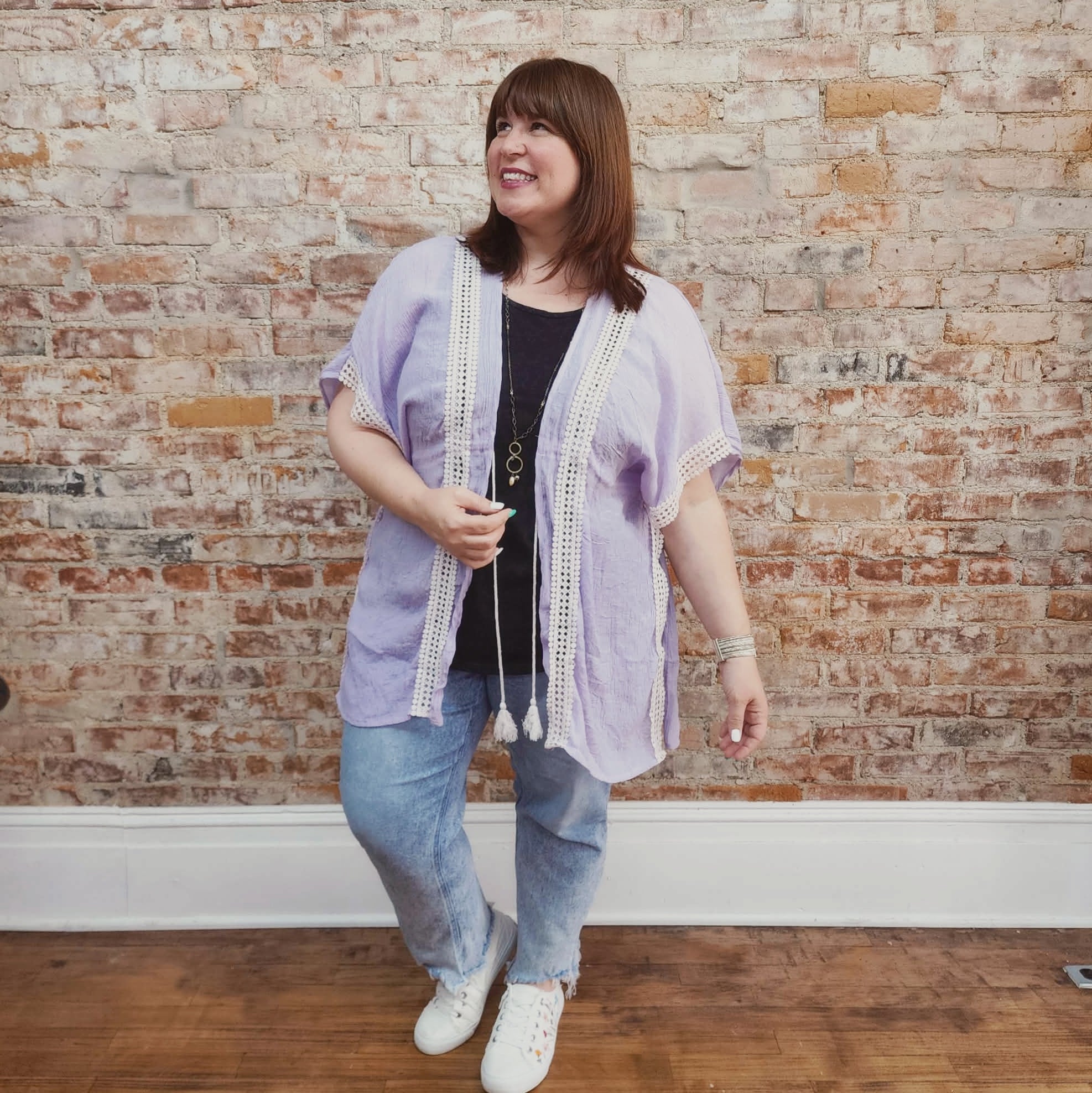 Crochet Trim Lavender Kimono