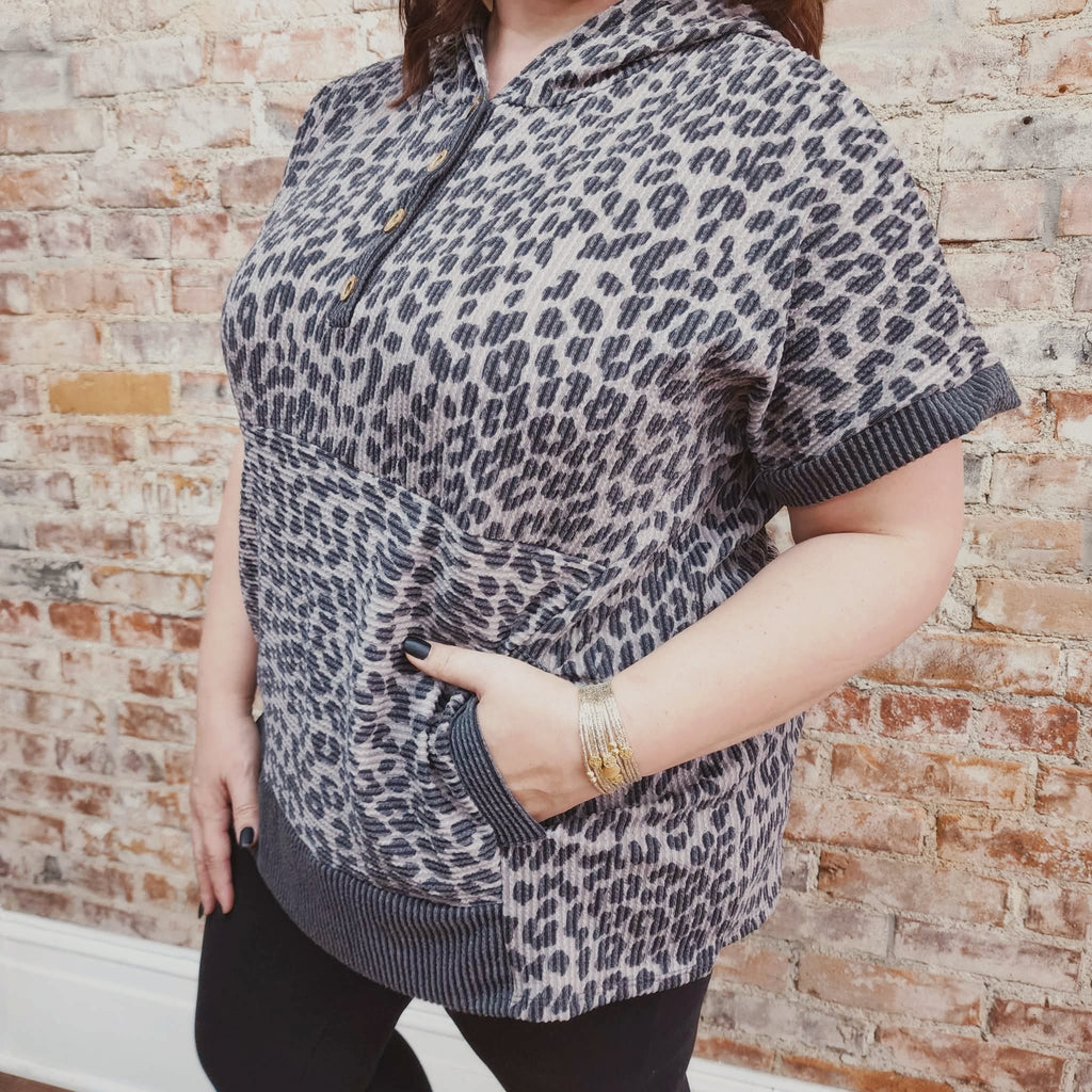 Oversized Animal Print Hooded Top