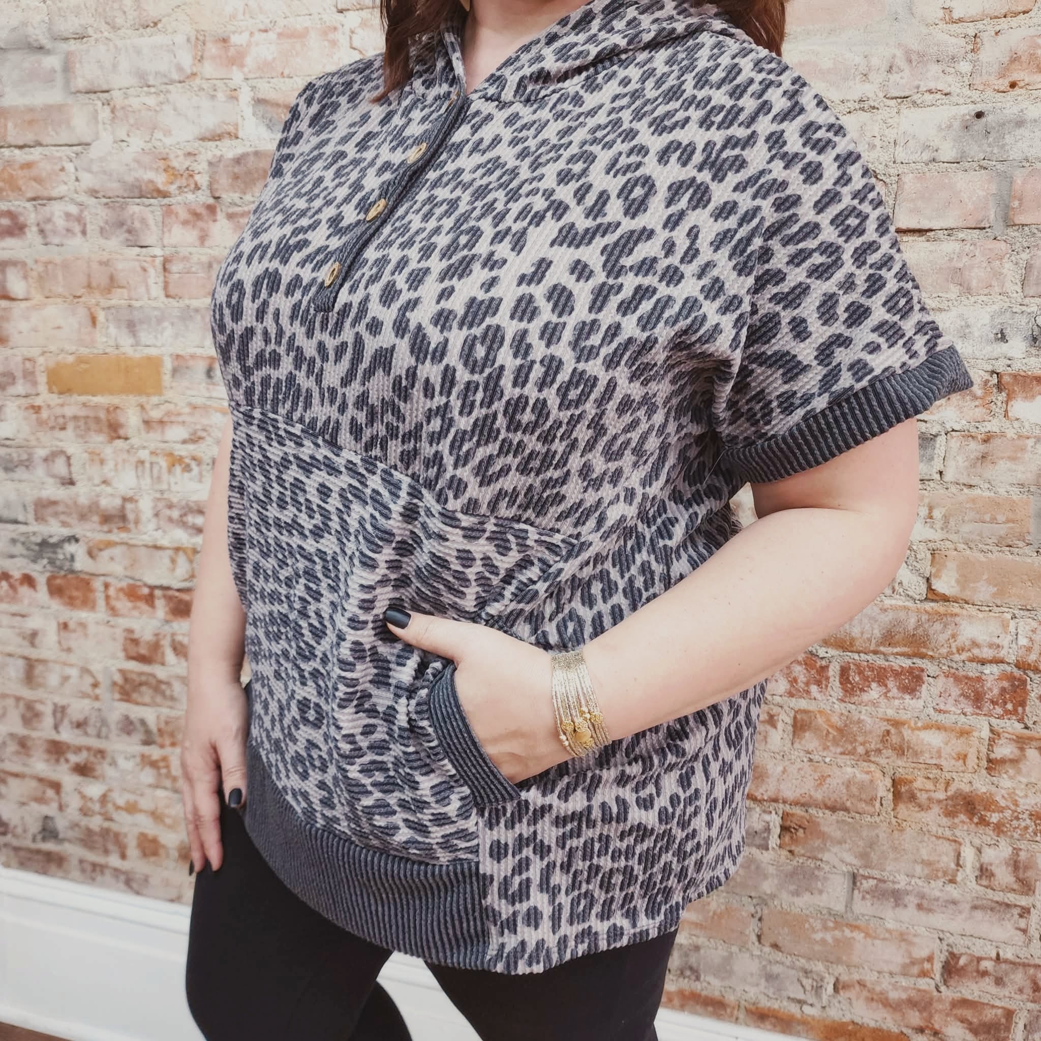 Oversized Animal Print Hooded Top