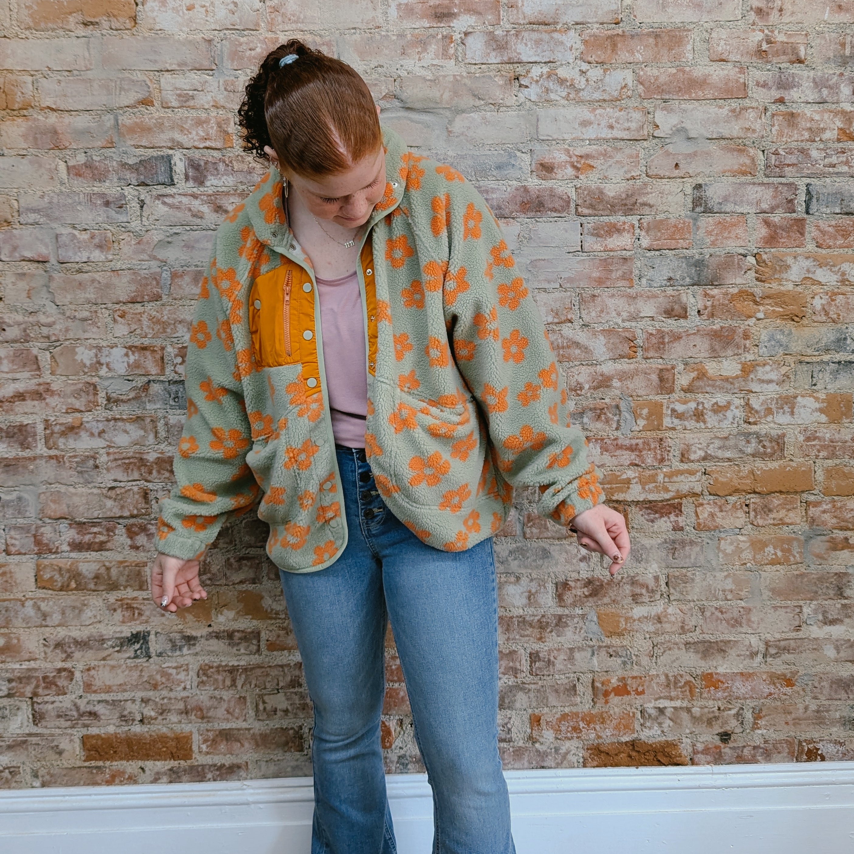 Flower Patterned Fleece Jacket