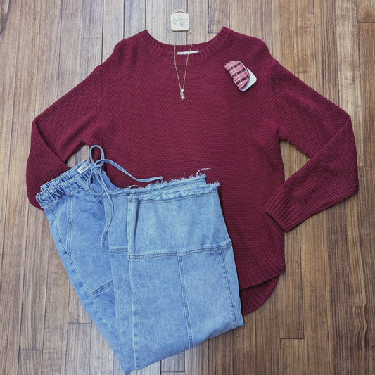 Cranberry Waffle Knit Sweater