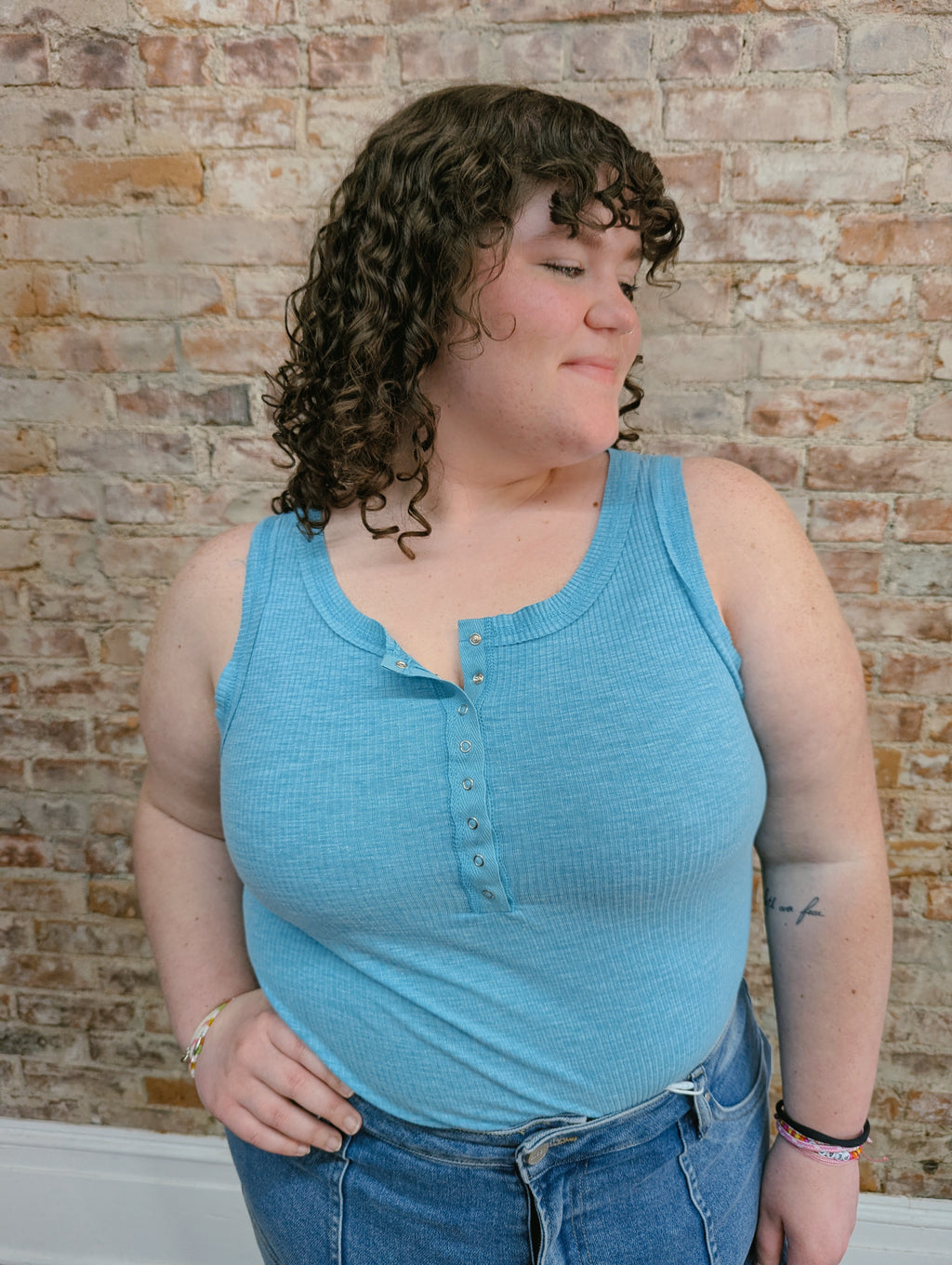 Light Blue Button Tank