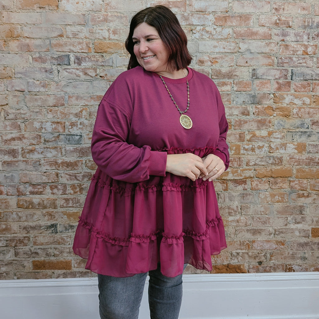 Magenta Tiered Long Sweater Top