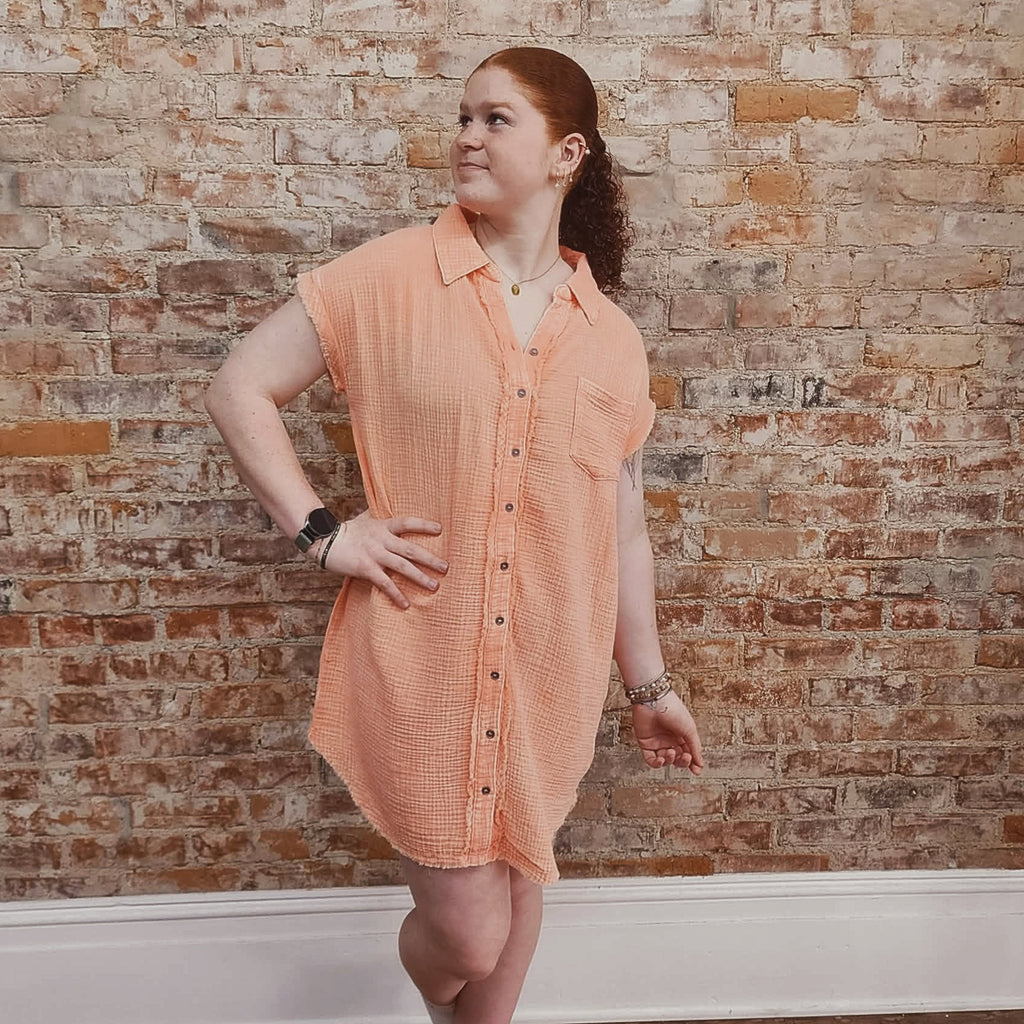 Coral Shirt Dress