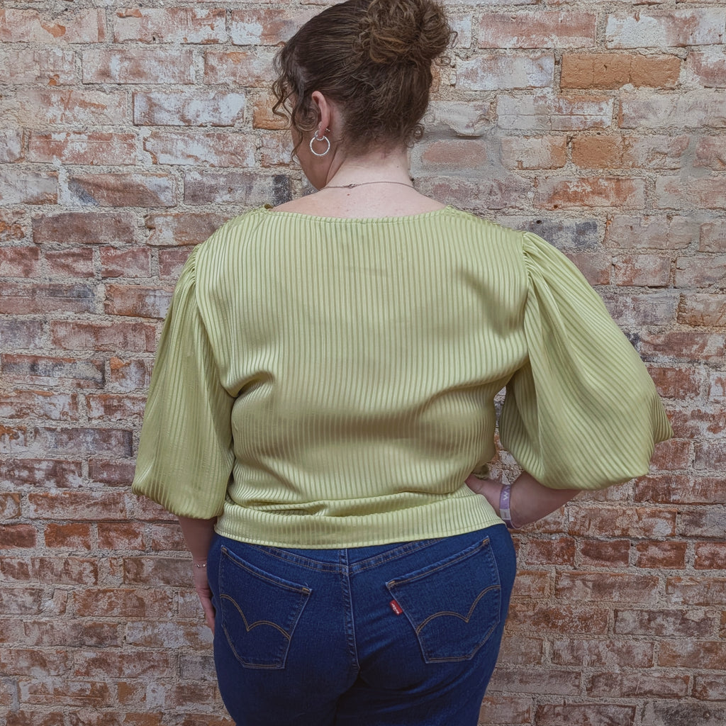 Light Sage Bubble Sleeve Blouse