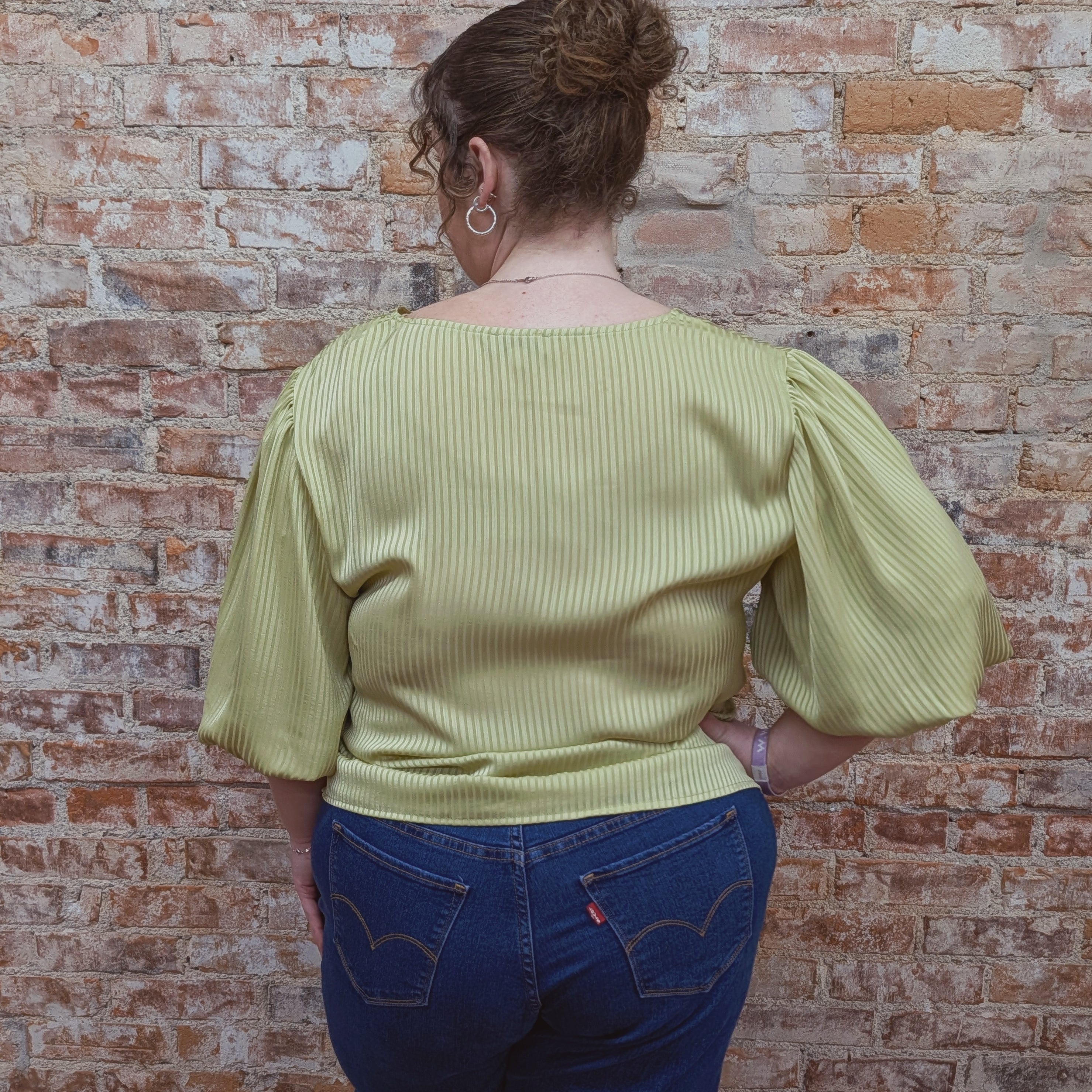 Light Sage Bubble Sleeve Blouse