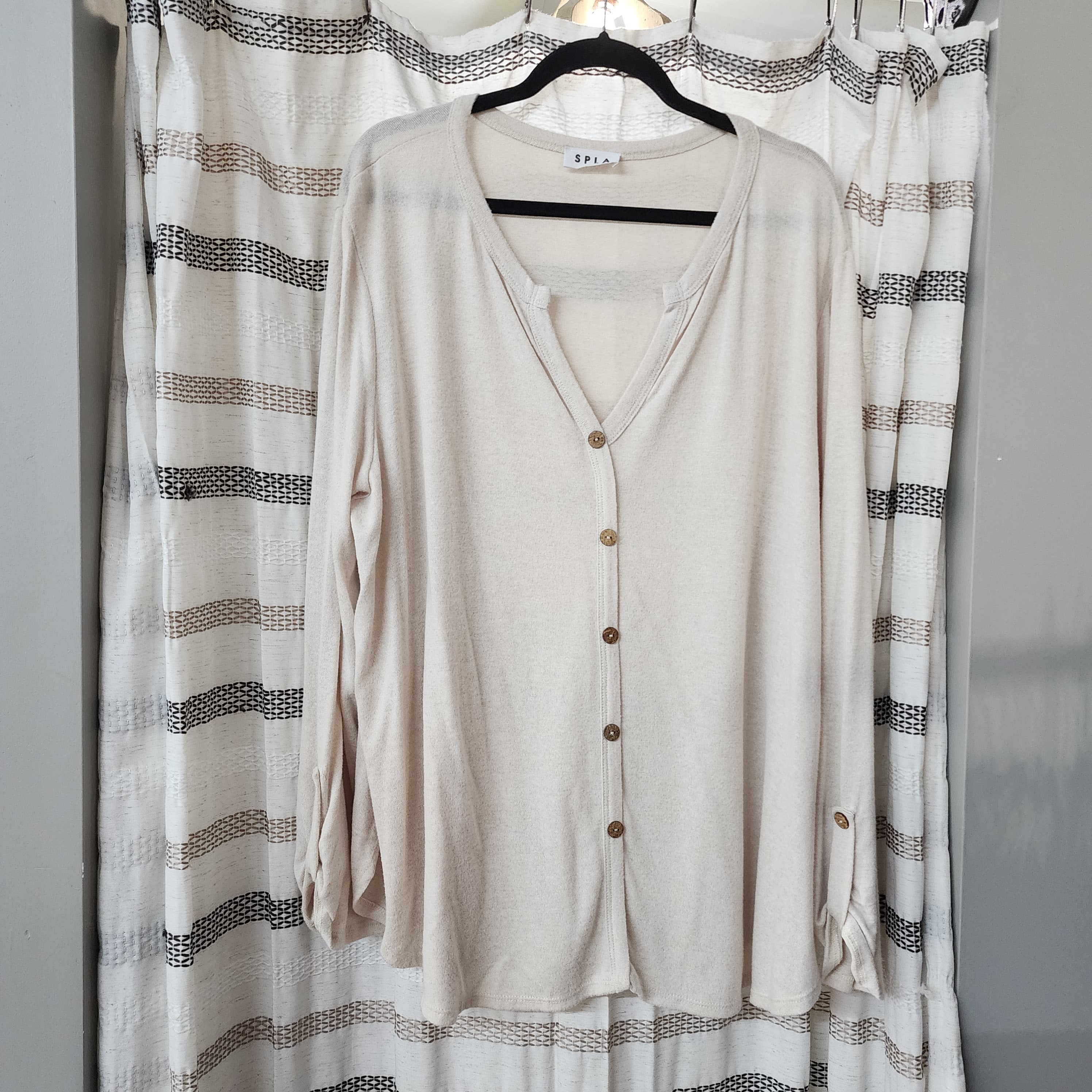 Beige V-Neck Button Top *clearance item, cannot be returned*